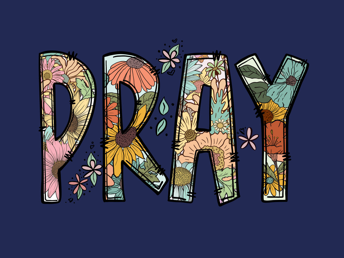 “PRAY” Floral V-Neck Tee – Women’s Christian Shirt