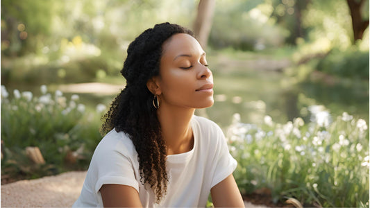 Real-life-inspired image of a woman in a serene outdoor setting, reflecting in a quiet moment, symbolizing trust in God’s plan amidst uncertainty.