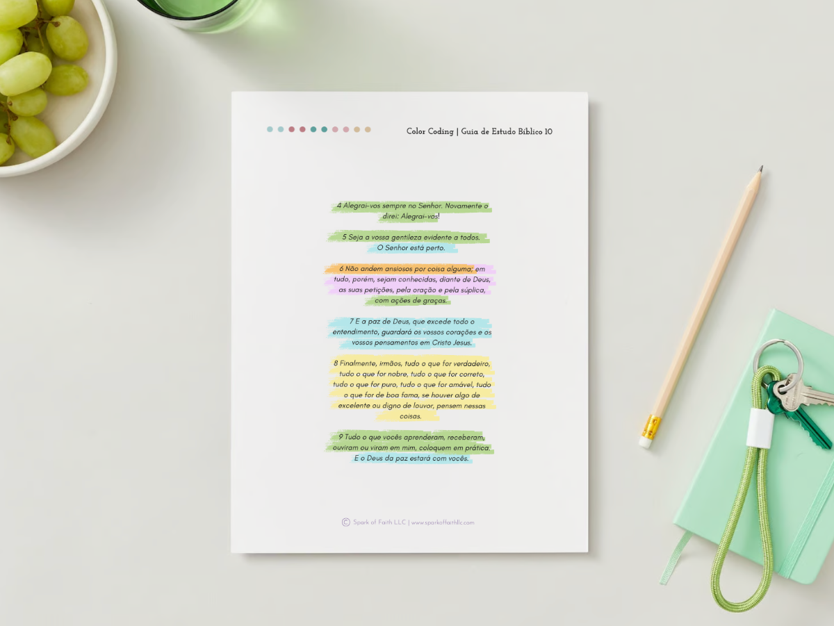 One page of the Color Coding Study Guide in Portuguese.
