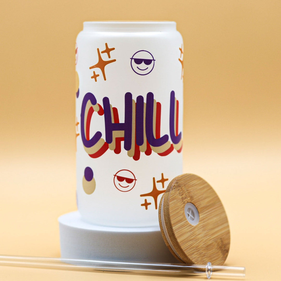 Frosty glass cup with the phrase ‘Chill! God’s got this’ inspired by Psalm 46:10, a lighthearted reminder to trust in God’s control and plan.