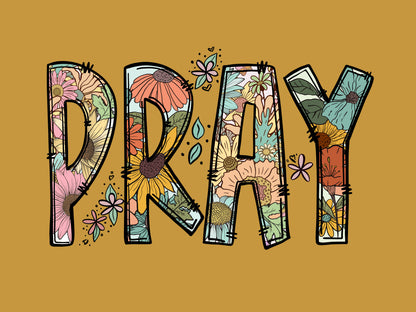 “PRAY” Floral V-Neck Tee – Women’s Christian Shirt