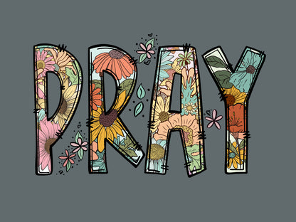 “PRAY” Floral V-Neck Tee – Women’s Christian Shirt