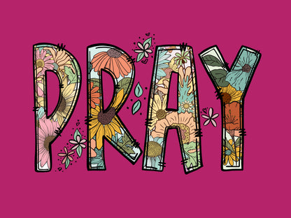 “PRAY” Floral V-Neck Tee – Women’s Christian Shirt