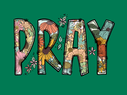 “PRAY” Floral V-Neck Tee – Women’s Christian Shirt