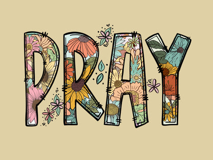 “PRAY” Floral V-Neck Tee – Women’s Christian Shirt