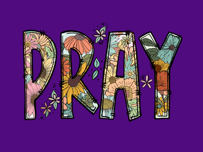 “PRAY” Floral V-Neck Tee – Women’s Christian Shirt