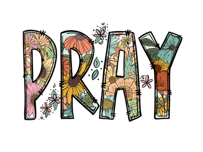“PRAY” Floral V-Neck Tee – Women’s Christian Shirt