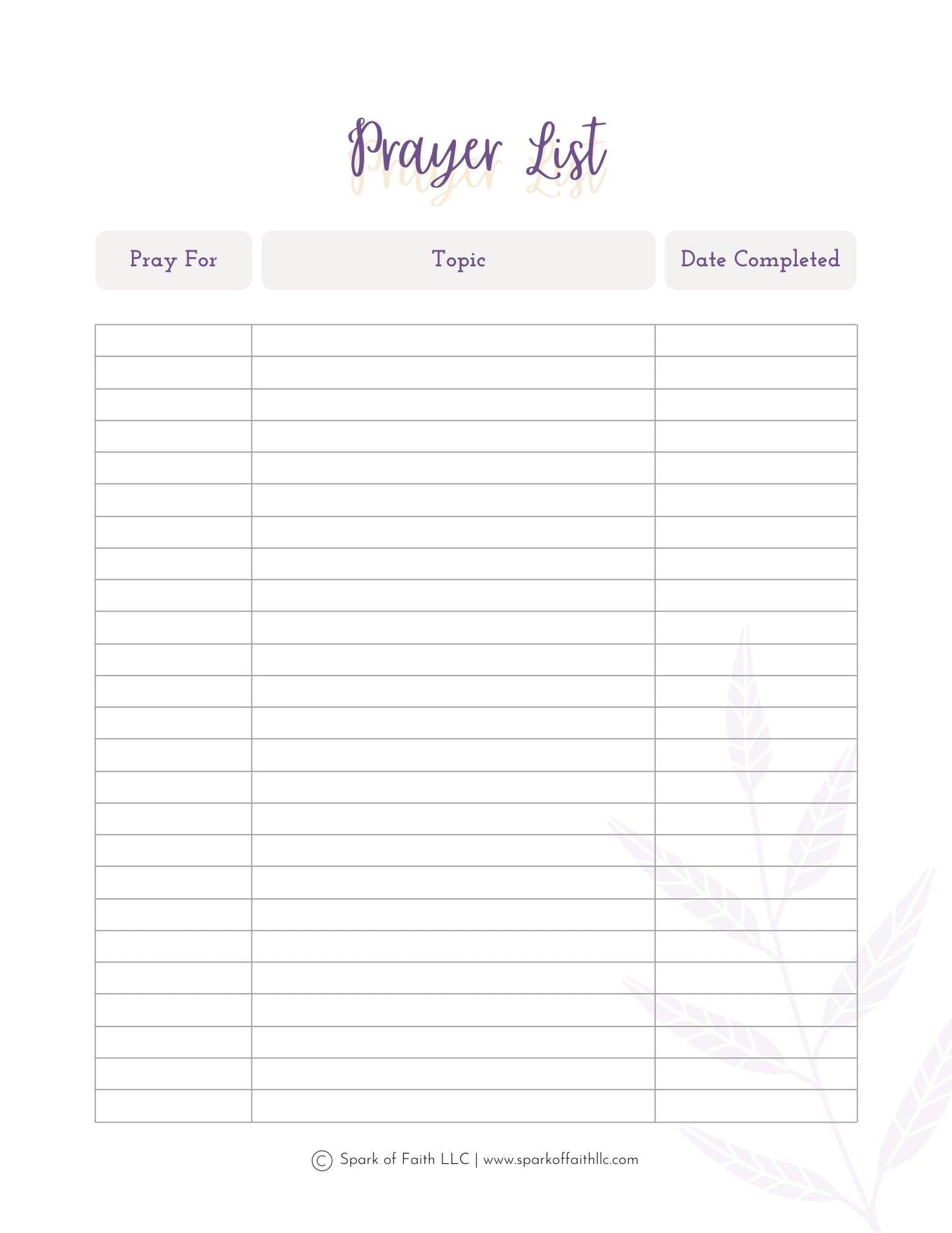 Simple Prayer List