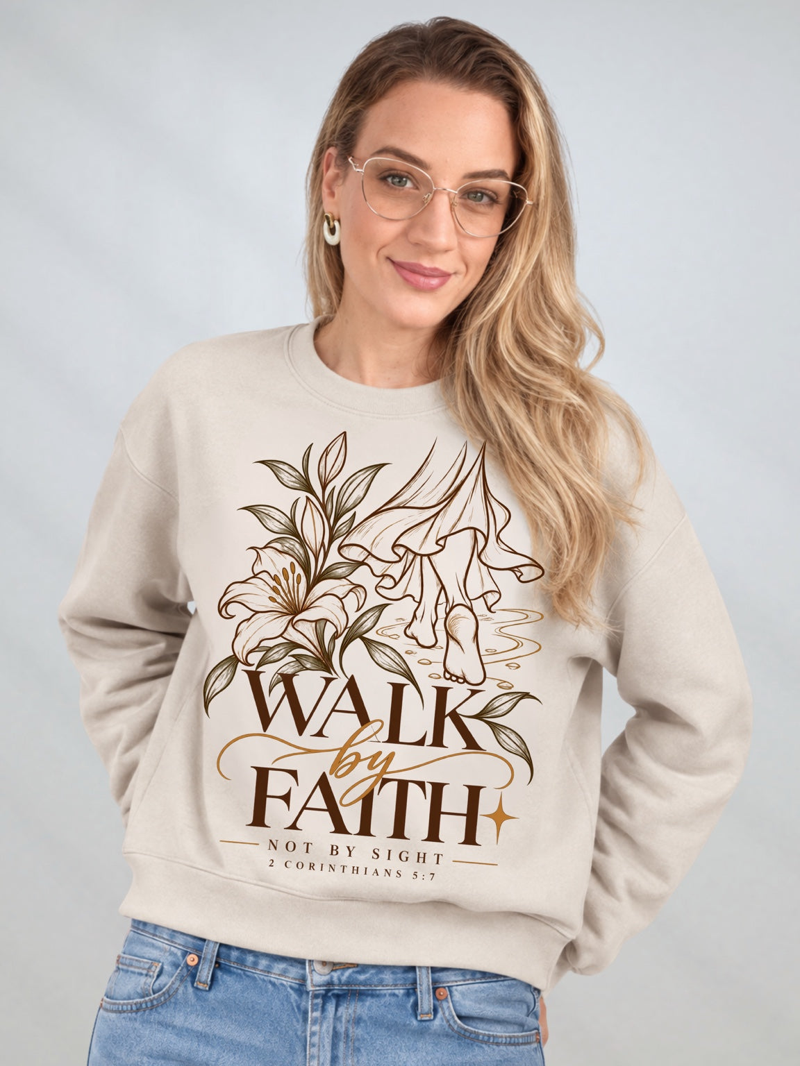 Women's Walk by Faith Christian fleece crewneck sweatshirt in Bone
