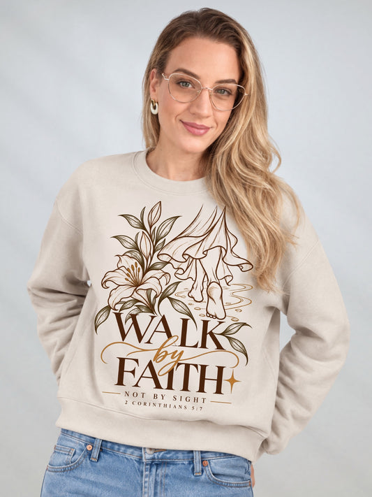 Women's Walk by Faith Christian fleece crewneck sweatshirt in Bone